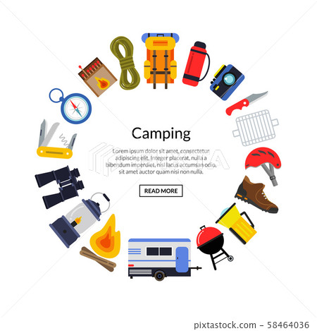 Vector flat style camping elements illustration - Stock Illustration ...