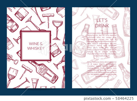 Vector hand drawn alcohol drink bottles and glasses card Vector hand drawn alcohol drink bottles and glasses card 58464225
