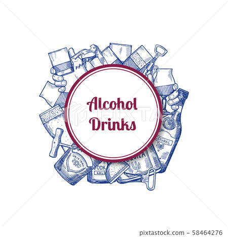 Vector hand drawn alcohol drink bottles and glasses Vector hand drawn alcohol drink bottles and glasses 58464276