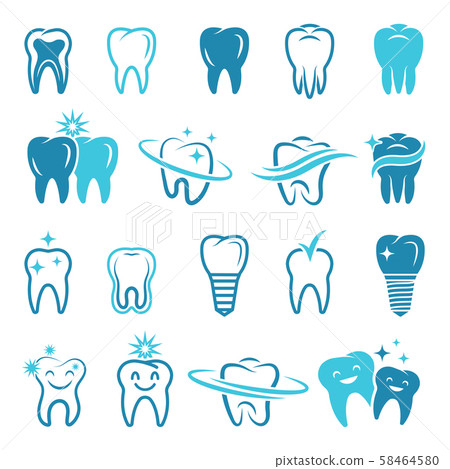 Stylized monochrome pictures of teeth. Dental concept illustrations for logos Stylized monochrome pictures of teeth. Dental concept illustrations for logos 58464580