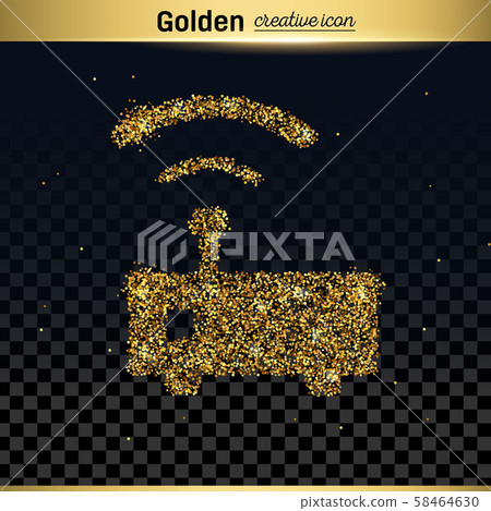 Gold glitter vector icon of wifi router isolated on background. Art creative concept illustration Gold glitter vector icon of wifi router isolated on background. Art creative concept illustration 58464630