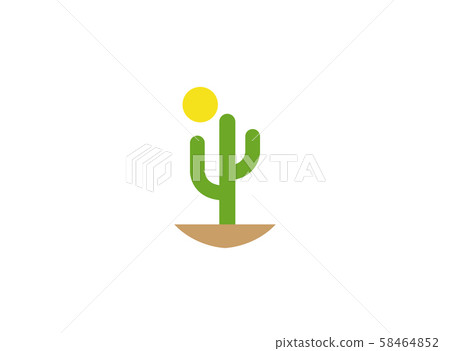 Cactus and sun in desert for logo design illustration, dunes icon sahara symbol design illustration on white background 58464852