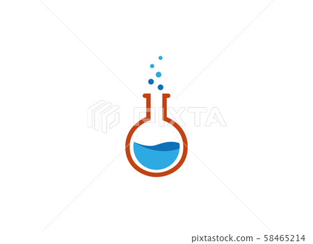 Beaker Lab round flask with chemical substance inside make Bubbles for logo design illustration on white background 58465214