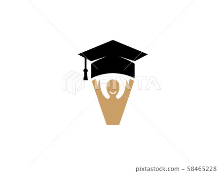 graduation hat and smile face with hands up logo design illustration on white background graduation hat and smile face with hands up logo design illustration on white background 58465228