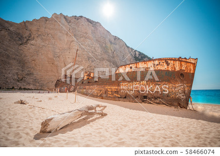 Close up of Ship Wreck beach at the Navagio beach. The most famous natural landmark of Zakynthos 58466074
