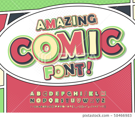 Colorful comics font. Cartoonish alphabet, pop art Colorful comics font. Cartoonish alphabet, pop art 58466983
