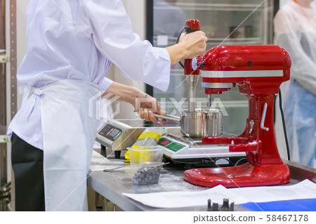 Professional chef workplace with modern food mixer at cuisine of restaurant Professional chef workplace with modern food mixer at cuisine of restaurant 58467178