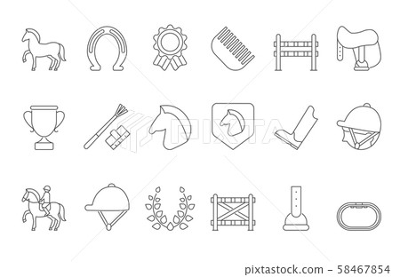 Mono line symbols of equestrian sport isolate on white Mono line symbols of equestrian sport isolate on white 58467854