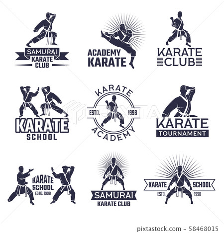 Design of martial sport labels set. Monochrome badges set isolate on white Design of martial sport labels set. Monochrome badges set isolate on white 58468015