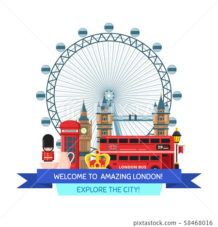 Vector cartoon London sights and objects illustration Vector cartoon London sights and objects illustration 58468016