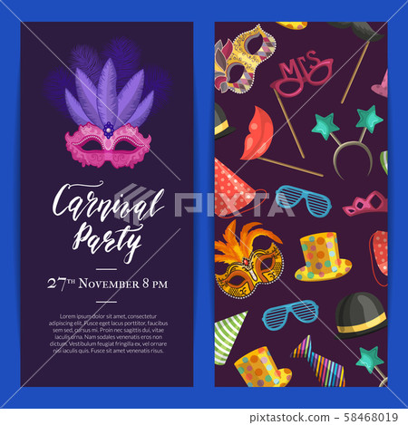 Vector party invitation with masks and party accessories Vector party invitation with masks and party accessories 58468019