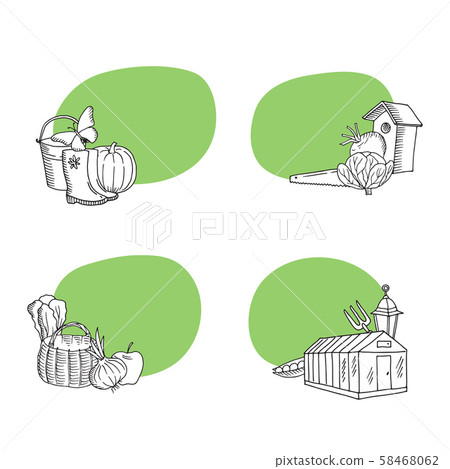 Vector gardening doodle icons stickers set 58468062