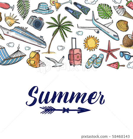 Vector hand drawn summer travel elements... - Stock Illustration ...