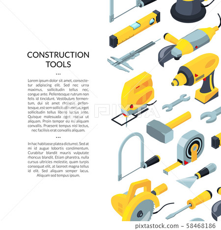 Vector construction tools isometric icons background 58468186