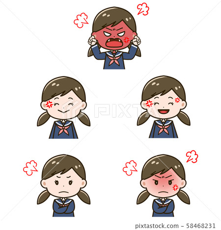 生氣的女孩面部表情圖案插圖集 生氣的女孩面部表情圖案插圖集 58468231