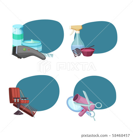 Vector set of stickers with hairdresser or barber Vector set of stickers with hairdresser or barber 58468457