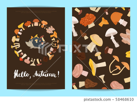 Vector card or flyer templates with cartoon mushrooms illustration Vector card or flyer templates with cartoon mushrooms illustration 58468610