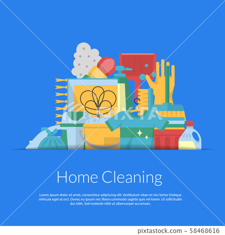 Vector cleaning flat icons in paper pocket background with place for text illustration 58468616