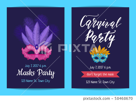 Vector party invitation template with masks and party accessories 58468670