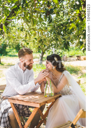 Attractive Couple Newlyweds Happy And Joyful Stock Photo 58468823 Pixta