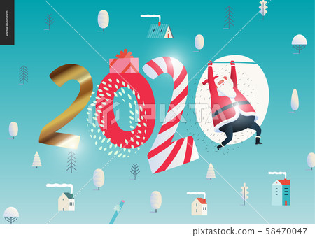 Hanging Santa Claus - 2020 New Year greeting card Hanging Santa Claus - 2020 New Year greeting card 58470047