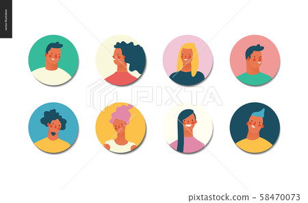 Bright people portraits set - young men and women Bright people portraits set - young men and women 58470073