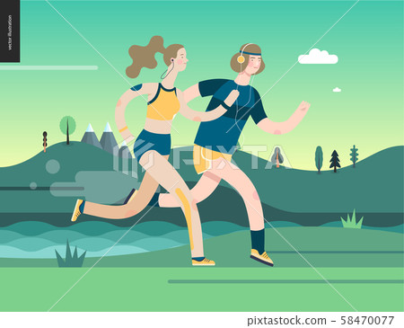 Runners - man and woman exercising 58470077