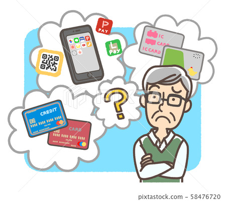 不確定無現金淺藍色背景的老年人 58476720