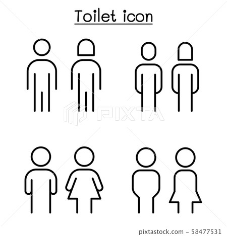 Toilet, Restroom sign in thin line style - Stock Illustration [58477531 ...
