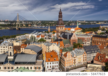 Aerial view of Riga center from St. Peter's Church, Riga, Latvia 58477615