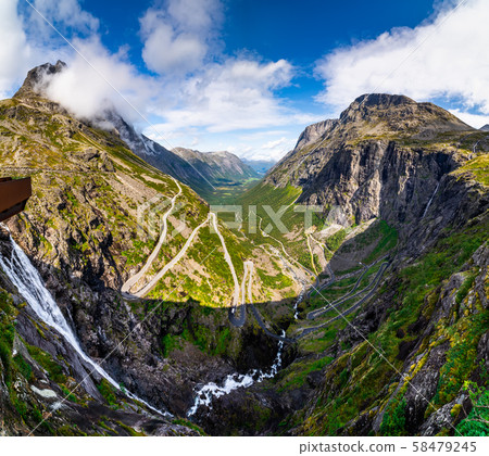 Trollstigen or Trolls Path is a serpentine mountain road in Norway 58479245