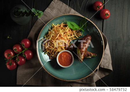 Meatloaf with potatoes straws . catering menu 58479732