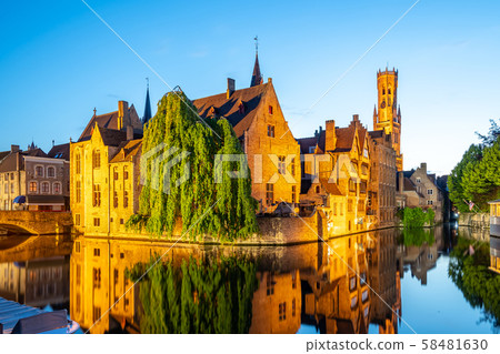 Bruges city skyline at night in Bruges, Belgium 58481630