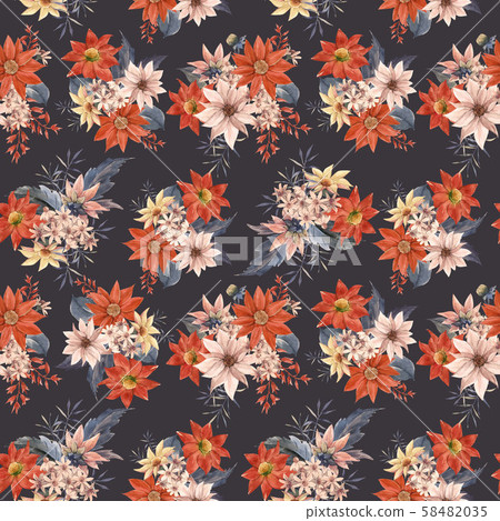 Watercolor floral seamless pattern - Stock Illustration [58482035] - PIXTA