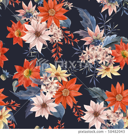 Watercolor floral seamless pattern - Stock Illustration [58482043] - PIXTA