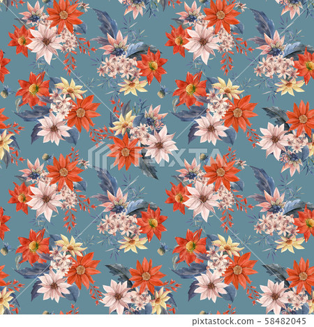 Watercolor floral seamless pattern - Stock Illustration [58482045] - PIXTA