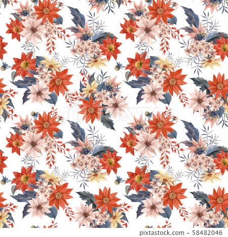 Watercolor floral seamless pattern - Stock Illustration [58482046] - PIXTA