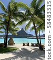 Bora Bora sea and mountains and white sand 58483315