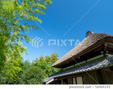 Autumn clear blue sky and old folk house in urban agricultural park October Autumn clear blue sky and old folk house in urban agricultural park October 58484143
