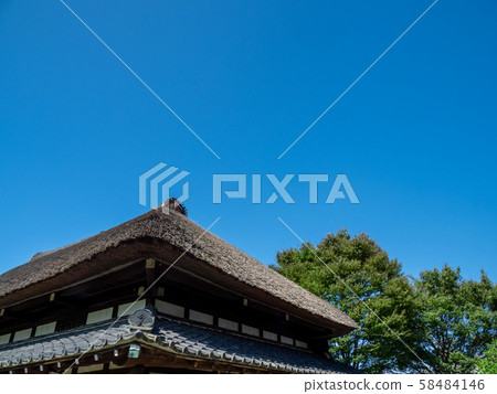 Autumn clear blue sky and old folk house in urban agricultural park October Autumn clear blue sky and old folk house in urban agricultural park October 58484146