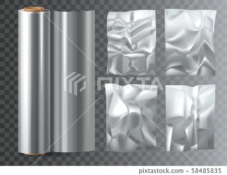 Crumpled food polyethylene package on transparent. Crumpled food polyethylene package on transparent. 58485835
