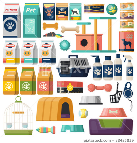 Set of isolated pet items, food for cat and dog Set of isolated pet items, food for cat and dog 58485839