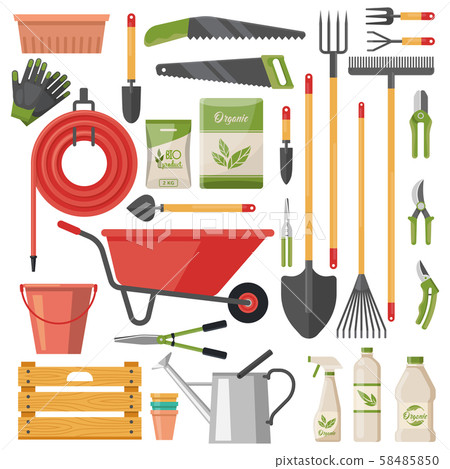 Set of isolated garden tools or gardener items - Stock Illustration ...