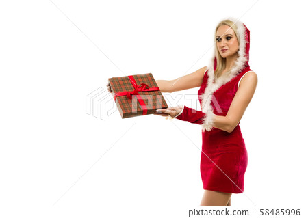 A beautiful sexy girl in a New Year's dress, hold 58485996