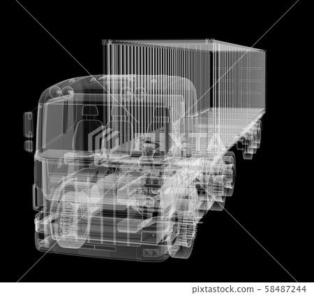 X-ray of heavy truck with semi-trailer on black background X-ray of heavy truck with semi-trailer on black background 58487244