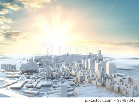 3D illustration. Futuristic City in sunny day 58487342