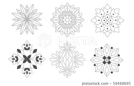 Ornamental Round Graphic Flowers Set, Monochrome Floral Decoration Elements Vector Illustration Ornamental Round Graphic Flowers Set, Monochrome Floral Decoration Elements Vector Illustration 58488695