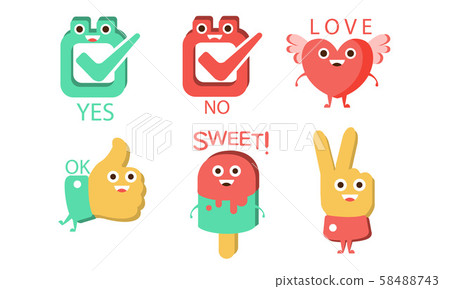 Words And Cute Cartoon Characters With Funny Stock Illustration