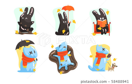 Unusual characters in the form of a dog made of water and a hare of mud. Vector illustration. Unusual characters in the form of a dog made of water and a hare of mud. Vector illustration. 58488941