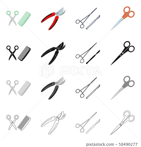Vector illustration of scissor and craft sign. Collection of scissor and open stock symbol for web. 58490277